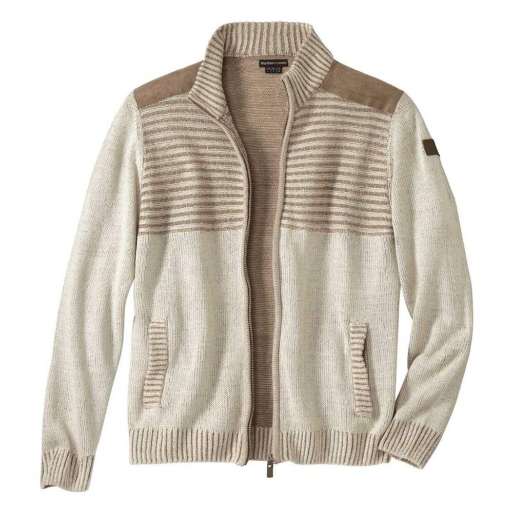 Atlas For Men Mens Knitted Faux Suede  Panels Jacket / Beige